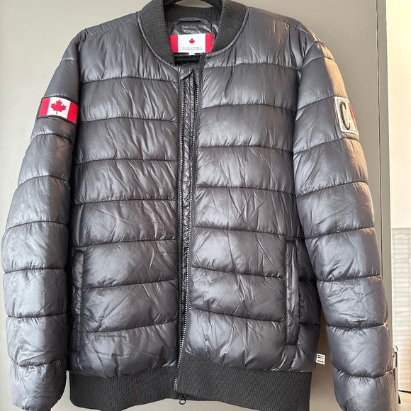 Hudson’s Bay Co. Black Lightweight Down-Filled Zip Jacket w Canadian Flag Patch - Picture 1 of 10